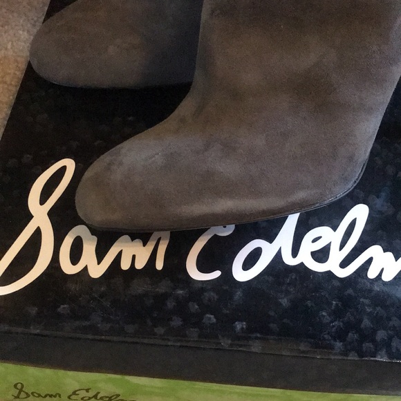 NEW Sam Edelman Gray Suede & Croc Heel Bootie - Picture 3 of 8
